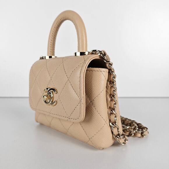 Chanel Nano Coco Top Handle Flap Bag Light Beige Caviar Gold Hardware 24K - Picture 3 of 11